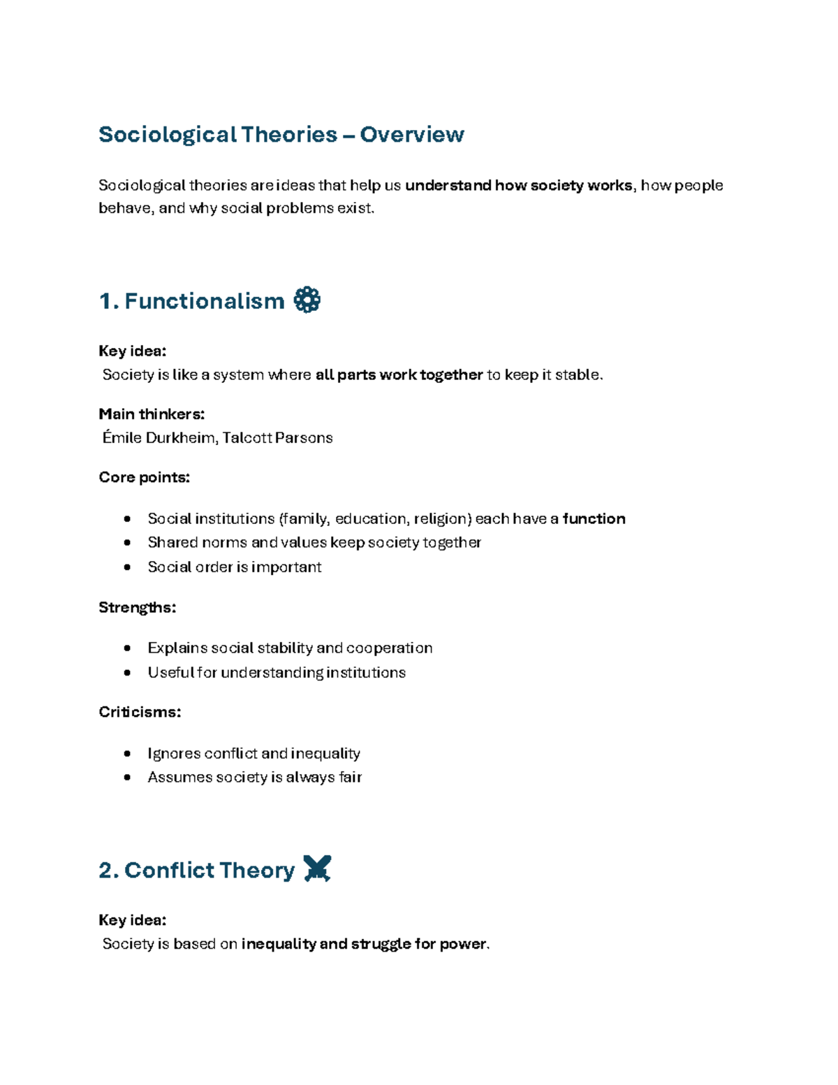 Sociological Theories Overview: Key Concepts and Thinkers - Studocu