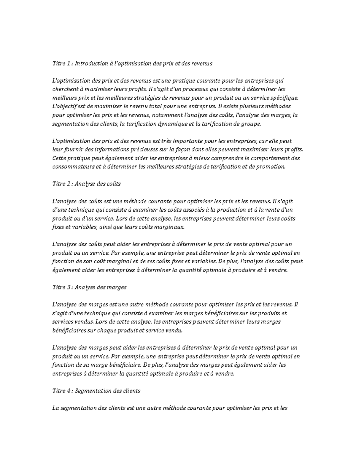 Optimisation des Prix et Revenus - Notes d'Étude complètes - Studocu