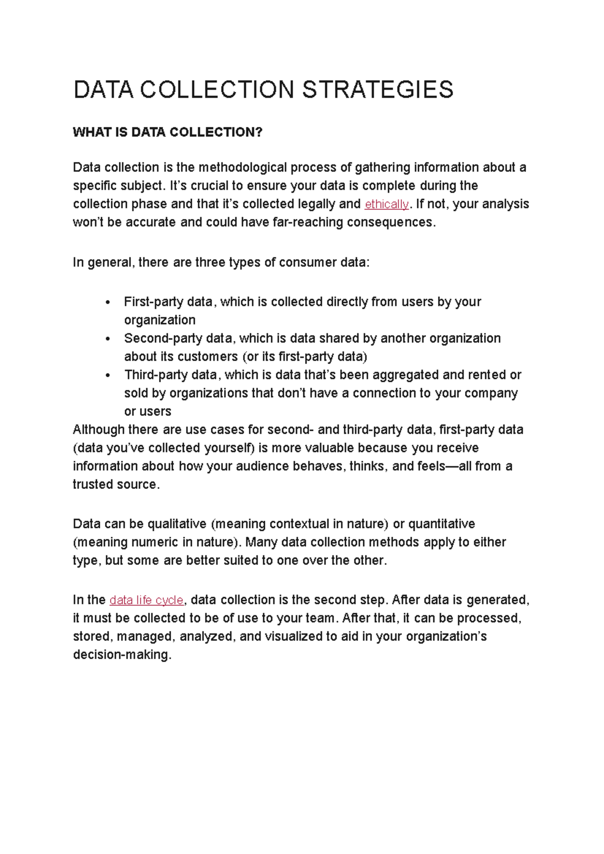DATA Collection Strategies for FDS Course: Methods & Importance - Studocu