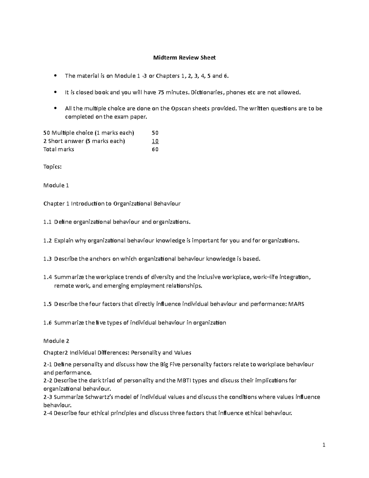 Midterm Review 2023 - Midterm Review Sheet The material is on Module 1 ...