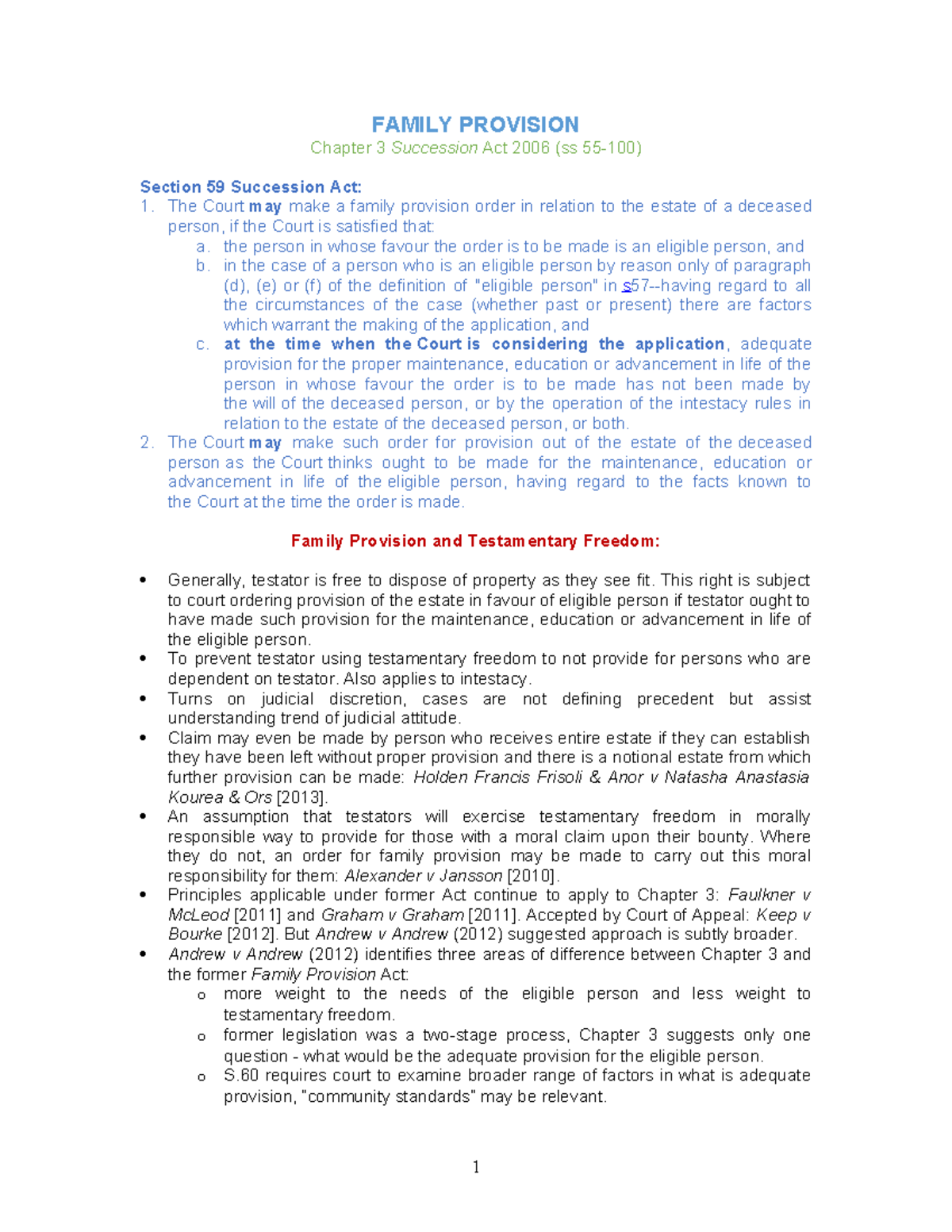 Topic 11 - Family Provision: Key Insights on the Succession Act 2006 ...