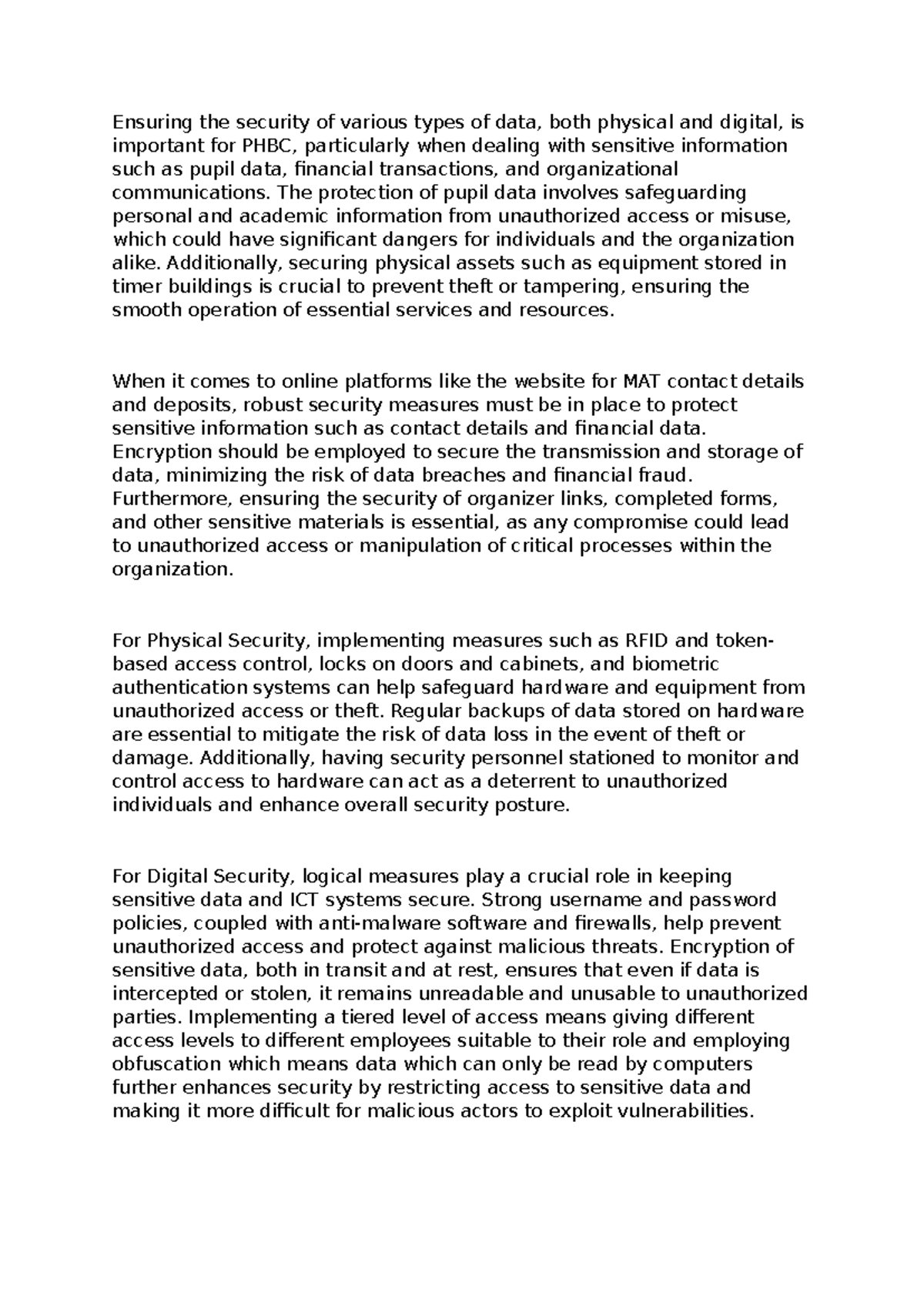 Report - Security Measures for Data Protection: Logical & Physical ...