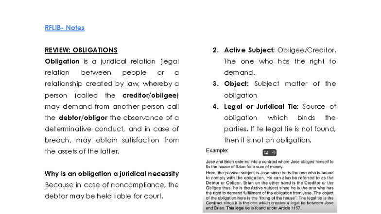 Rflib - law - REVIEW: OBLIGATIONS Obligation is a juridical relation ...