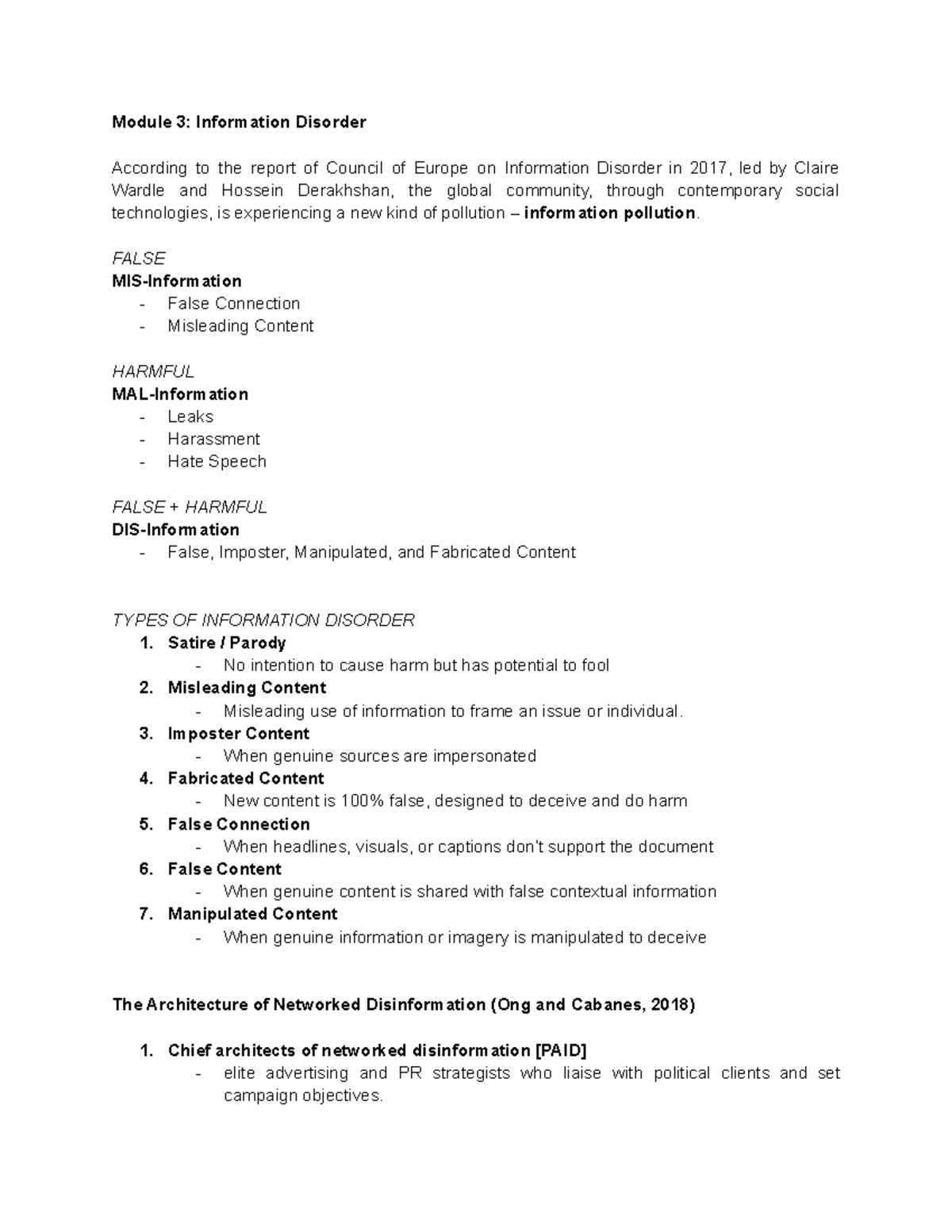 MIL Lecture Notes: Module 3 on Information Disorder and Media Effects ...