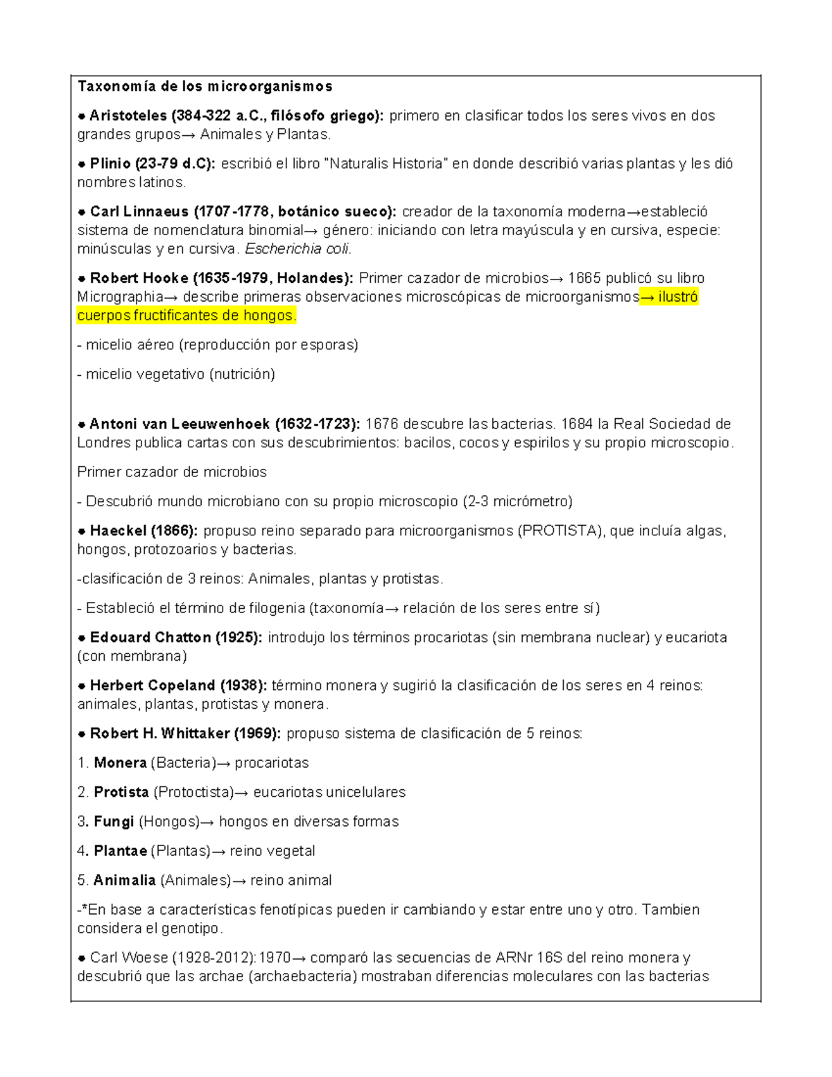Taxonomía de Microorganismos: Evolución y Clases Bacterianas - Studocu