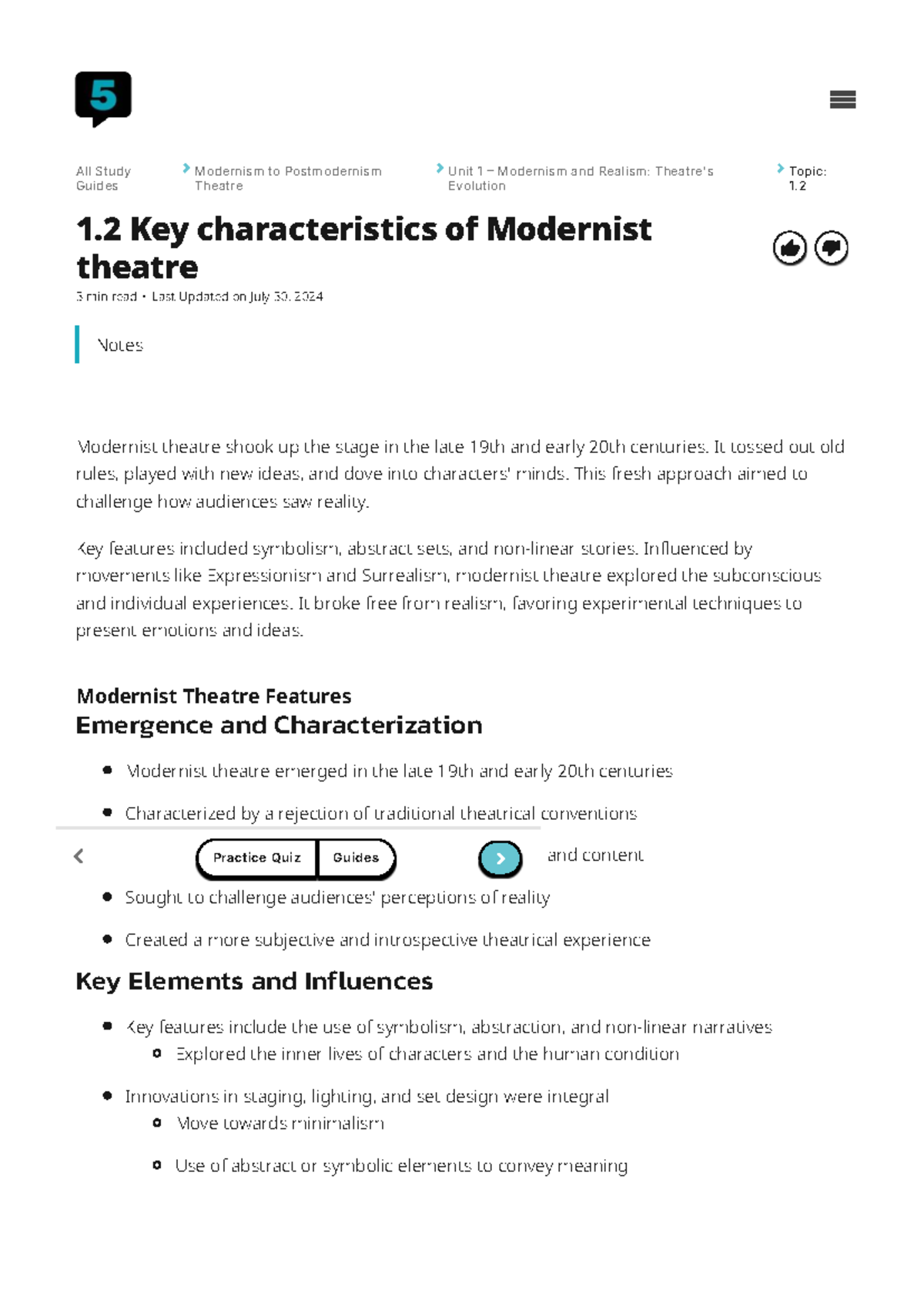 Modernism to Postmodernism Theatre Unit 1: Key Characteristics of ...