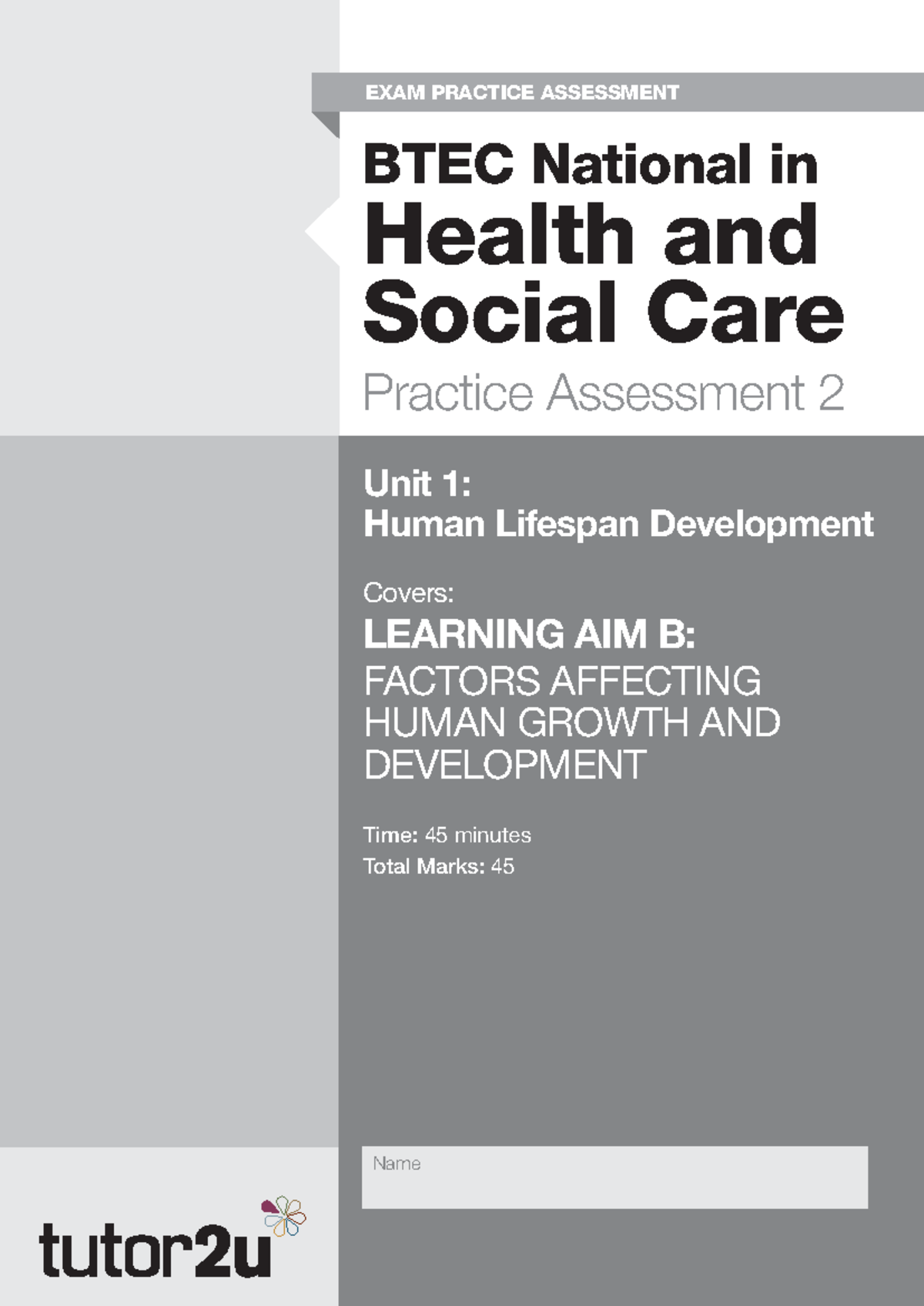 H&SC Learning Aim B Practice Assessment 1 - © EXAM PRACTICE ASSESSMENT ...