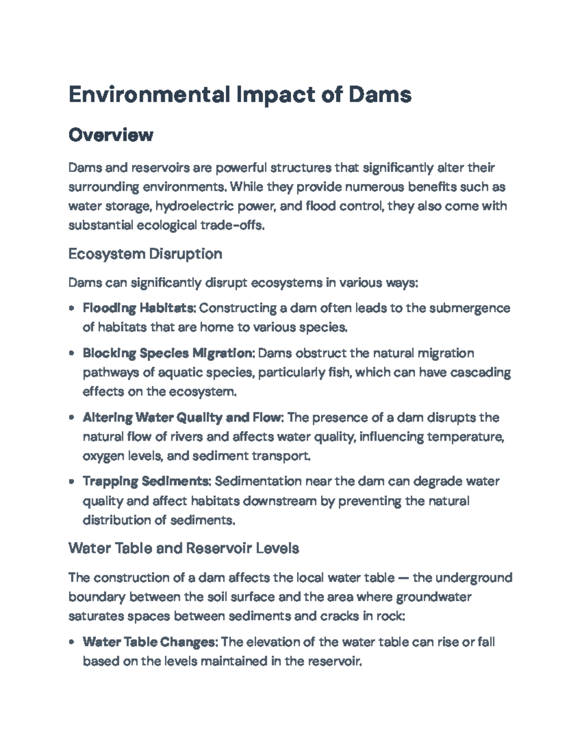 Environmental Impacts of Dams: Ecological Trade-offs and Benefits ...