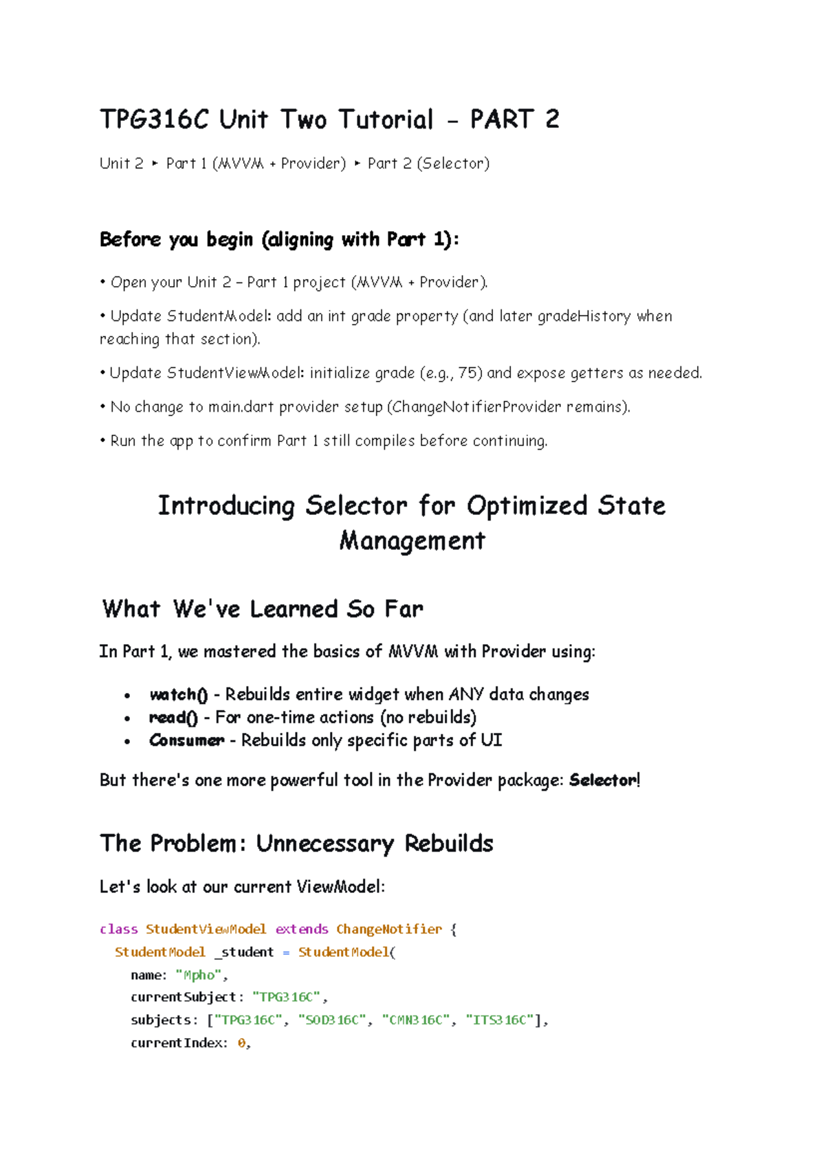 TPG316C Unit 2 Part 2 - Tutorial on MVVM with Selector Optimization ...