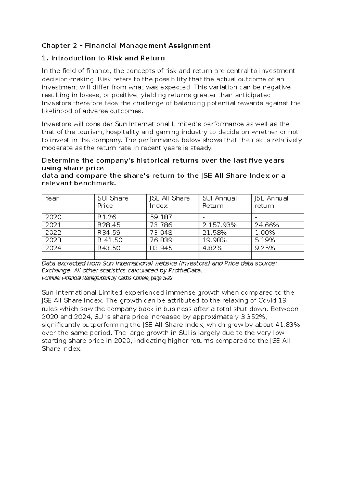 Chapter 2: Financial Management Assignment 1 - Risk & Return Analysis ...