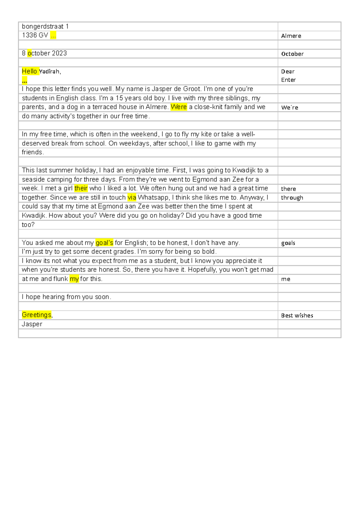 English Class Letter Correction - Student Version (Oct 2023) - Studeersnel