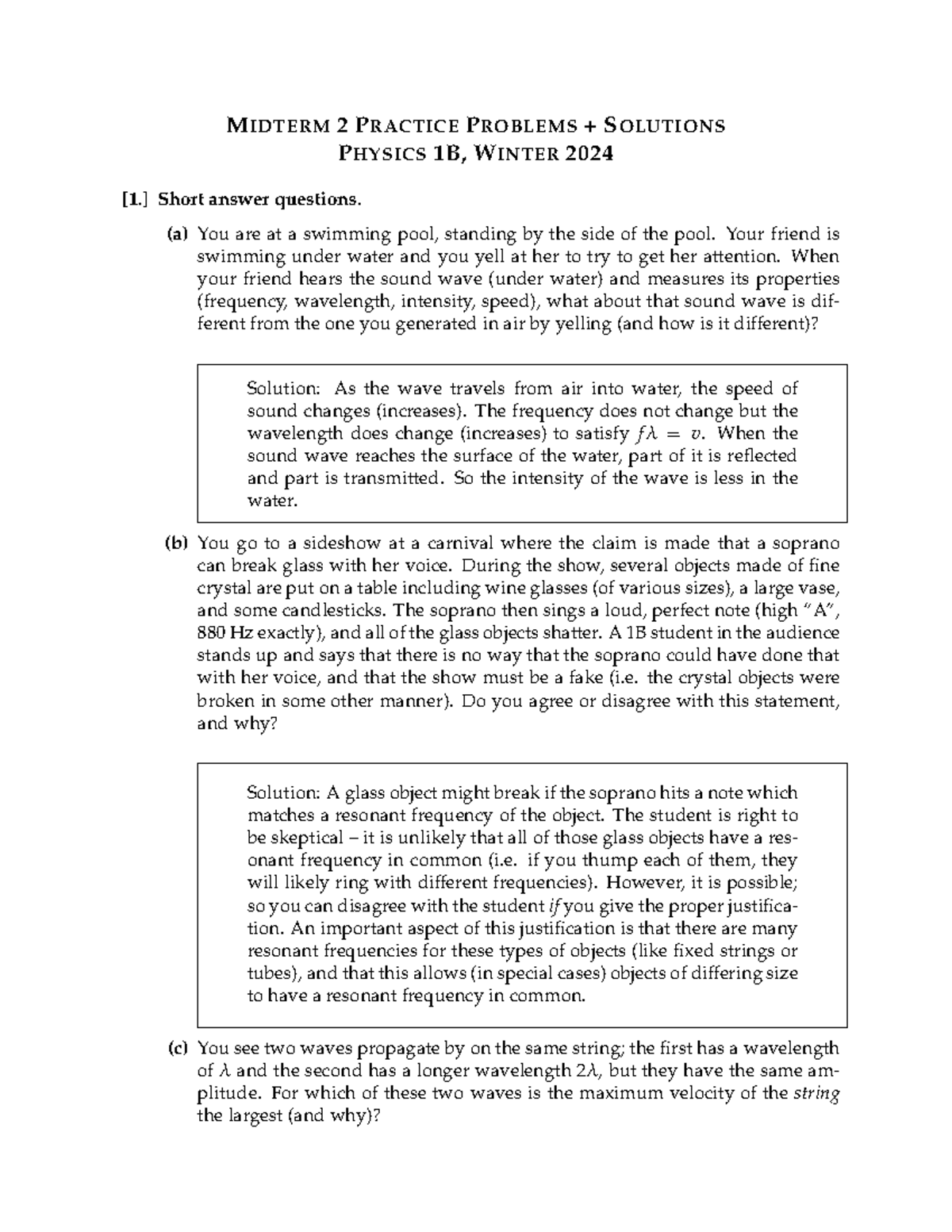 Midterm 2 Practice Problems Solutions PHYSICS 1B, Winter 2024 - Studocu