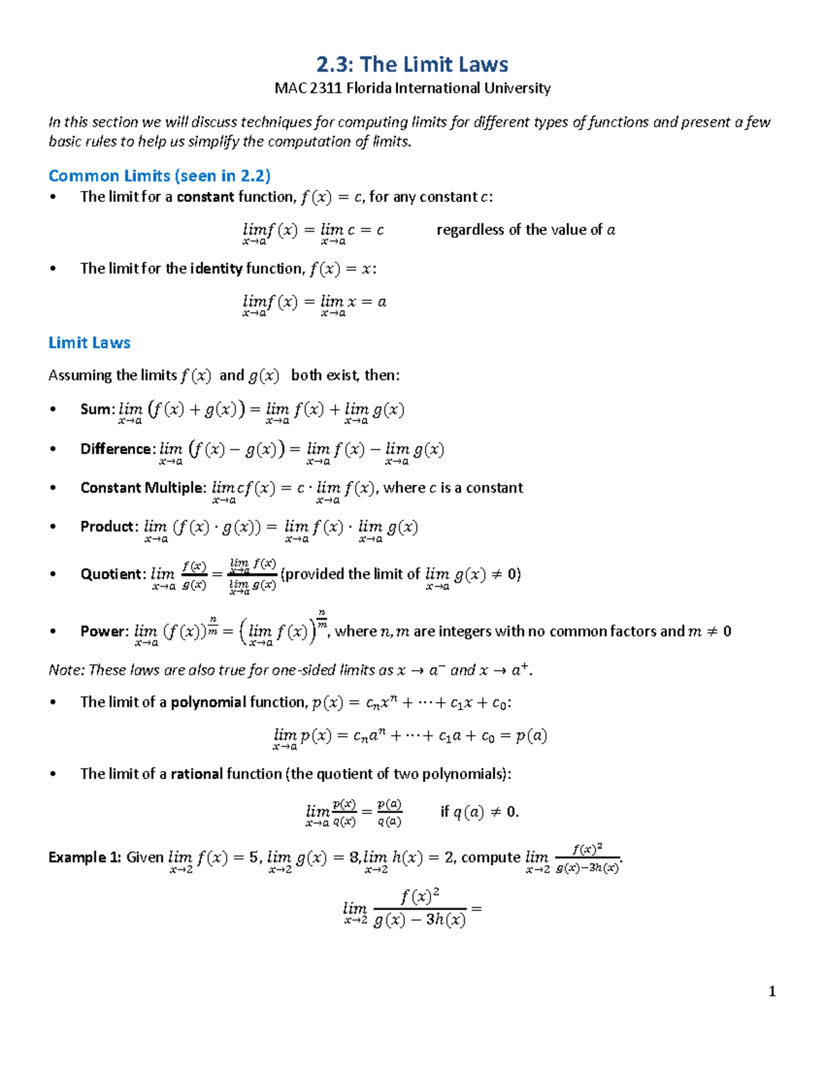 Techniques for Computing Limits - MAC 2311 Final Exam Review - Studocu