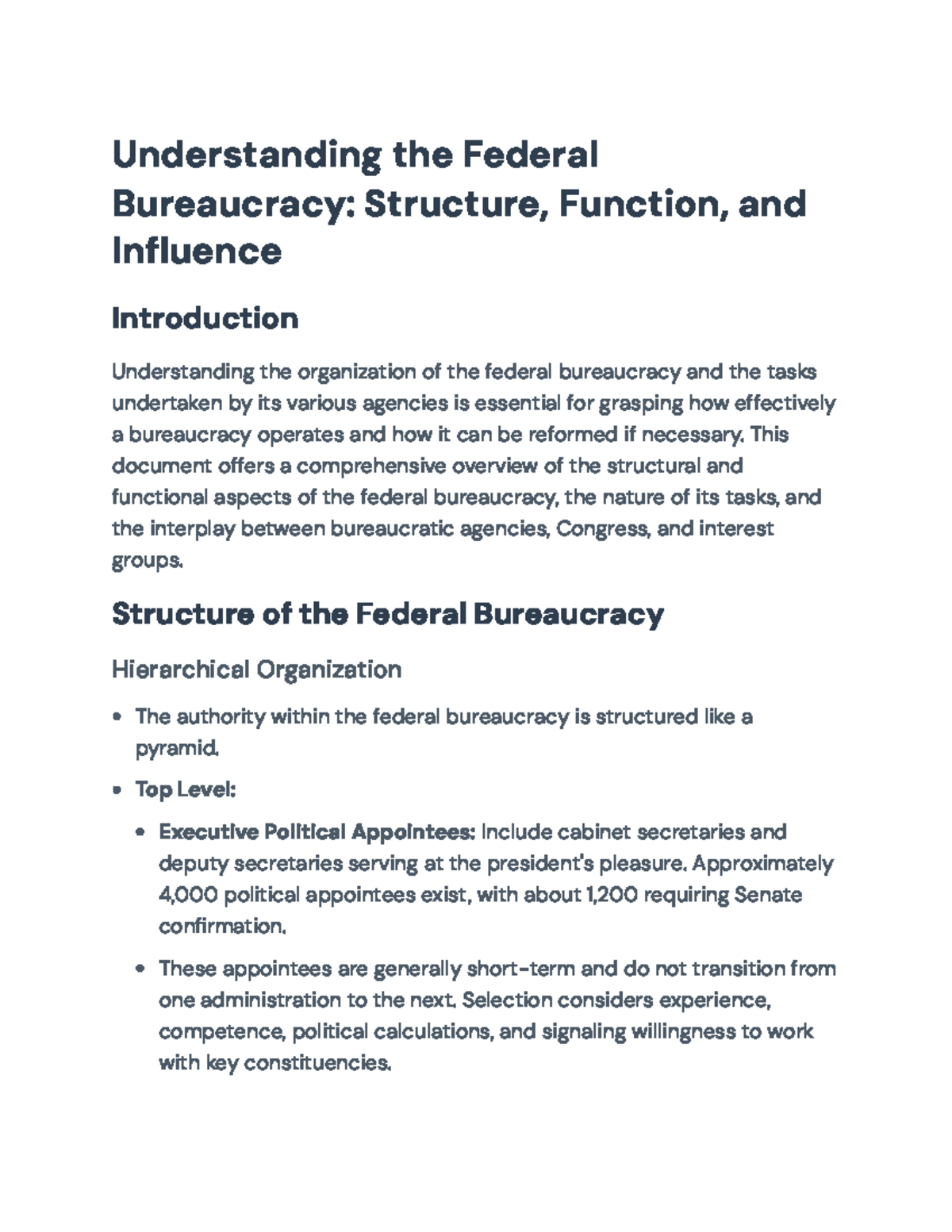 Understanding the Federal Bureaucracy: Structure, Function, and ...
