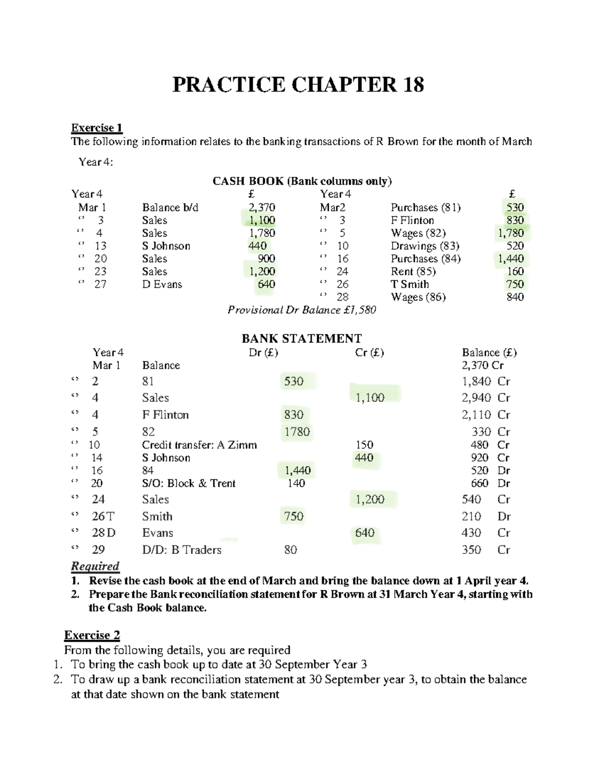 PRACTICE CHAPTER 18: Banking Transactions & Reconciliation Notes - Studocu