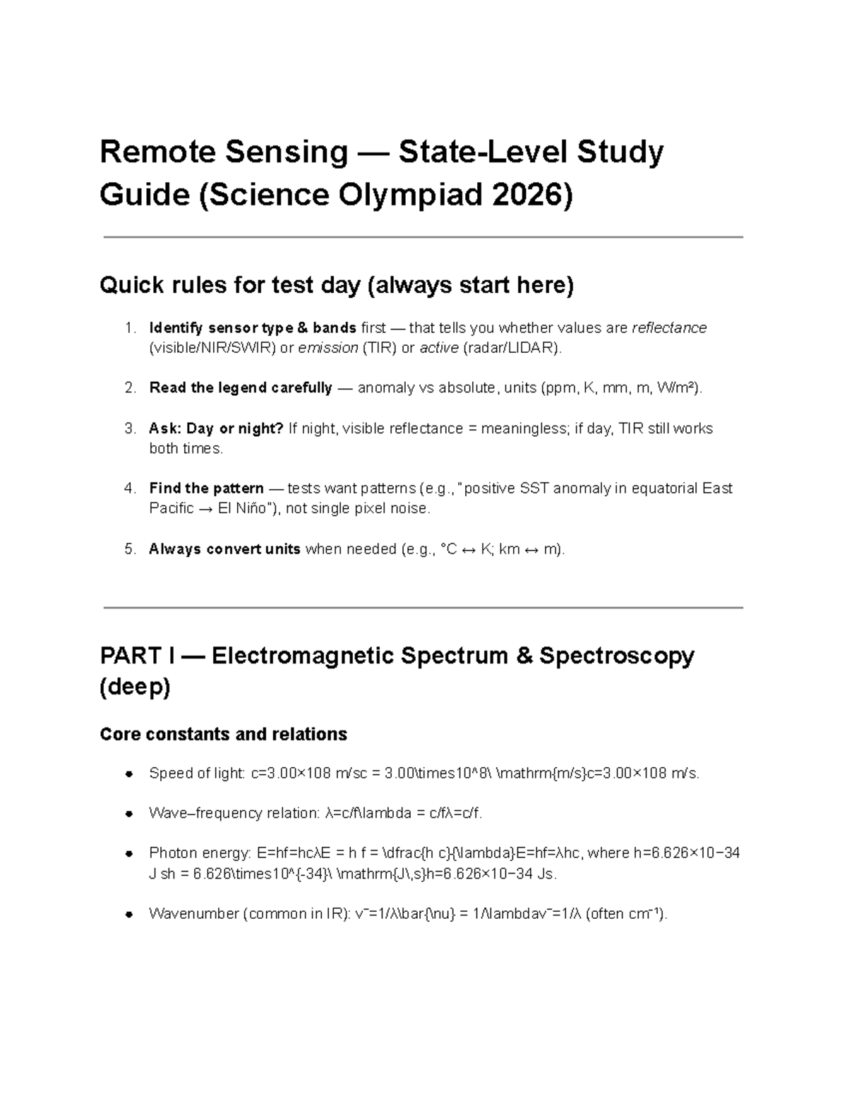 Remote Sensing Study Guide (Science Olympiad 2026) - Studocu