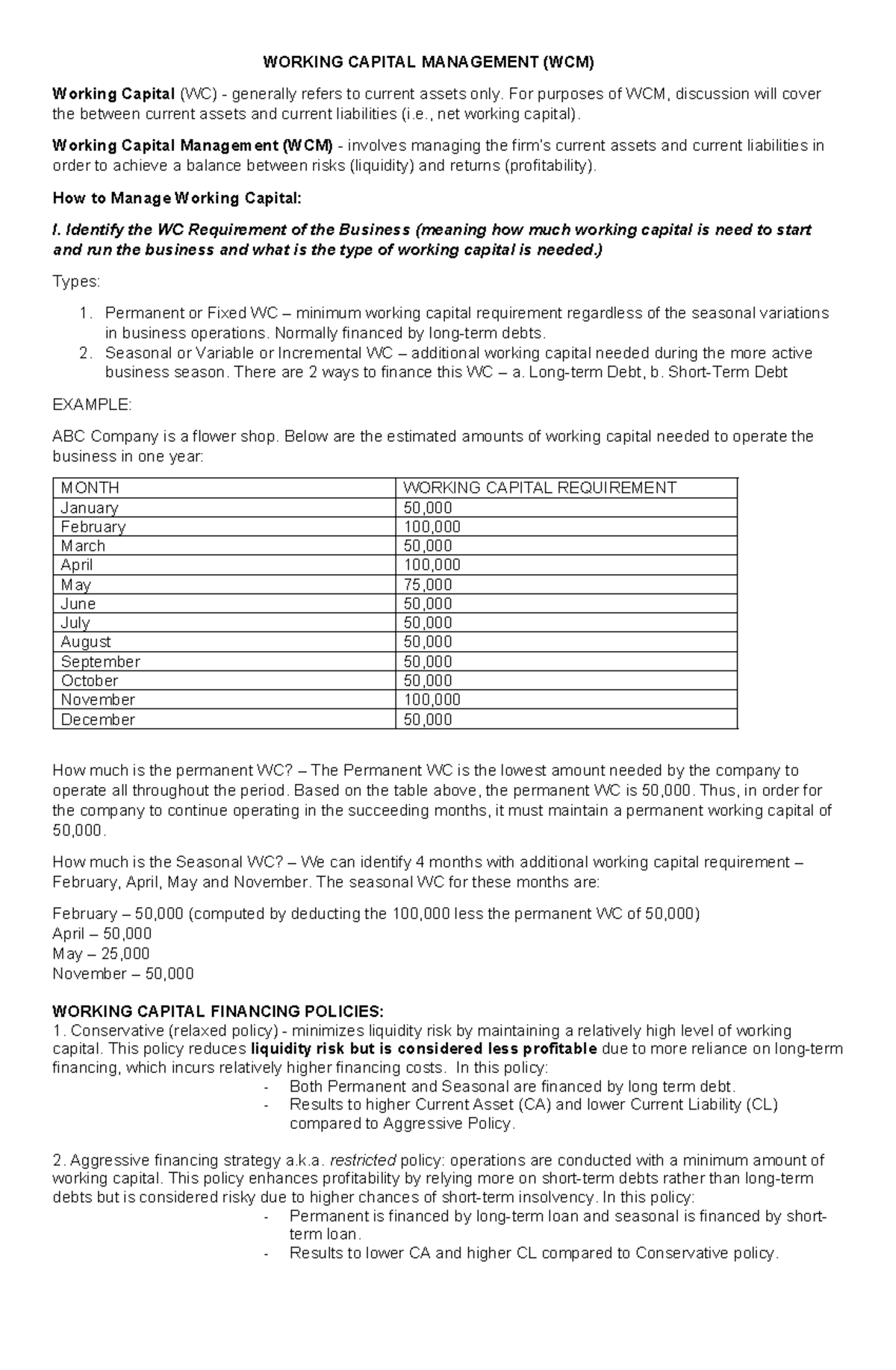 Working Capital Management (WCM) - Lecture Notes and Guidelines - Studocu