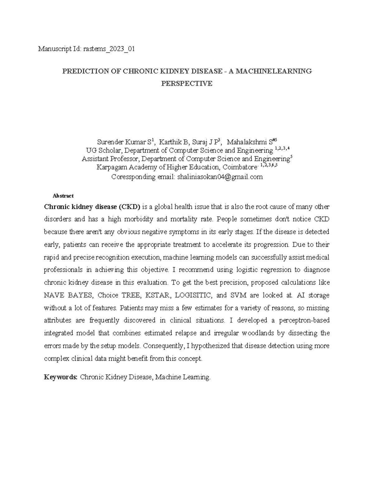 Prediction OF Chronic Kidney Disease journal - PREDICTION OF CHRONIC ...