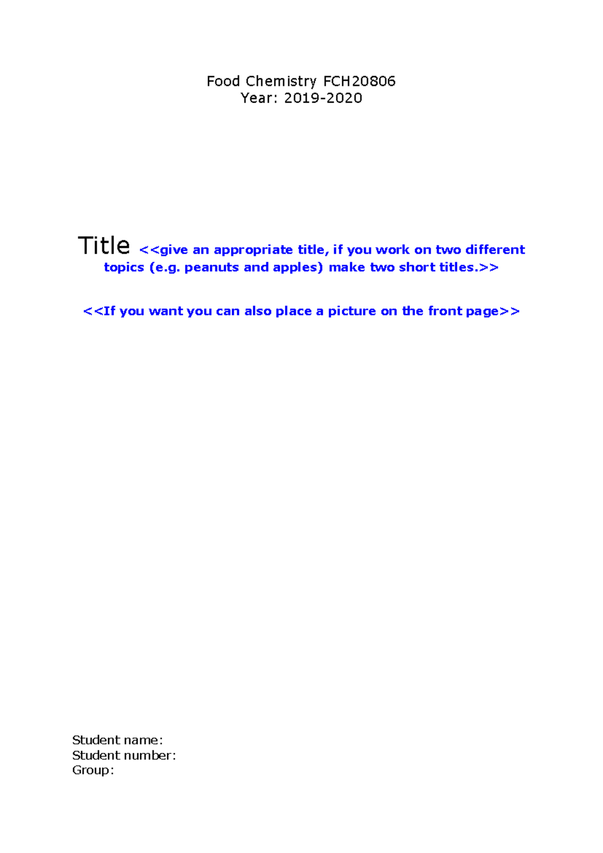 Lab Report Format in Food Chemistry 2019 (FCH) - Studeersnel