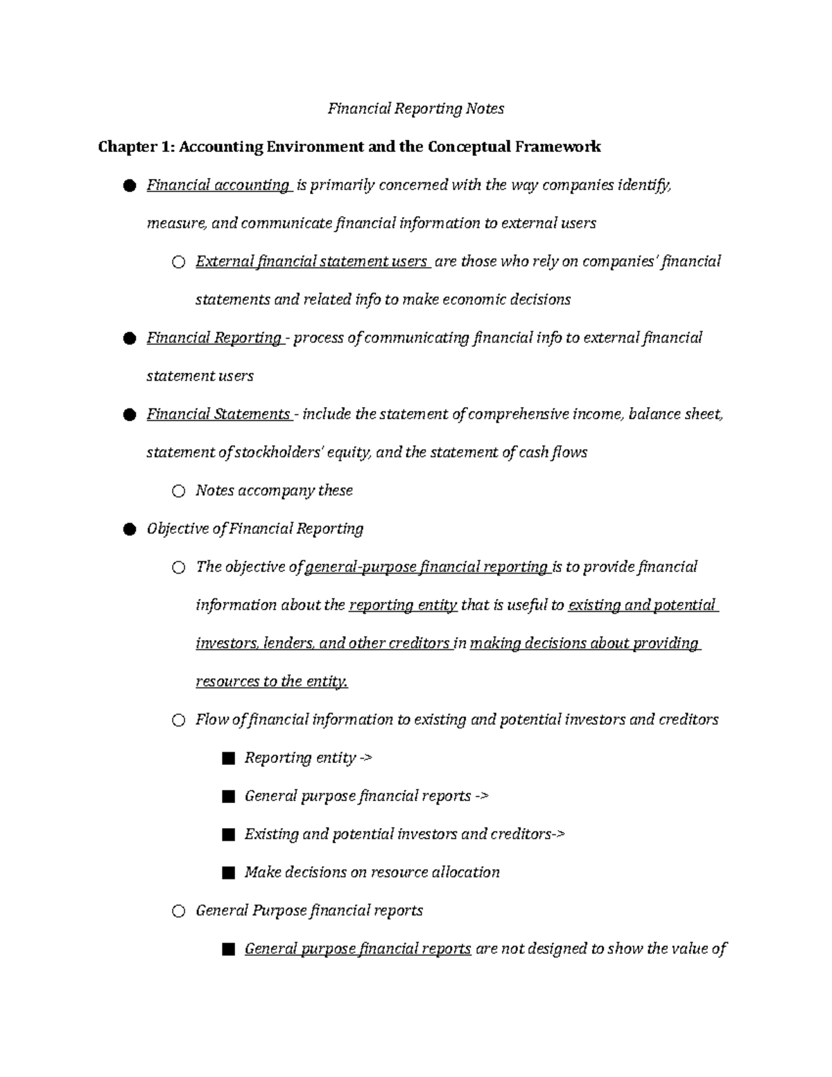 Financial Reporting Notes: Chapter 1 Overview (ACC 101) - Studocu