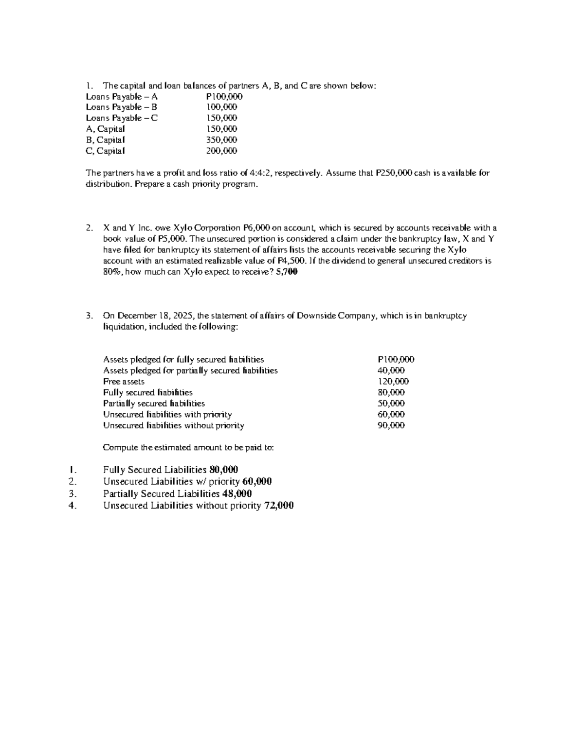 Liquidation Analysis and Cash Distribution Plan - AP 1,600 - Studocu