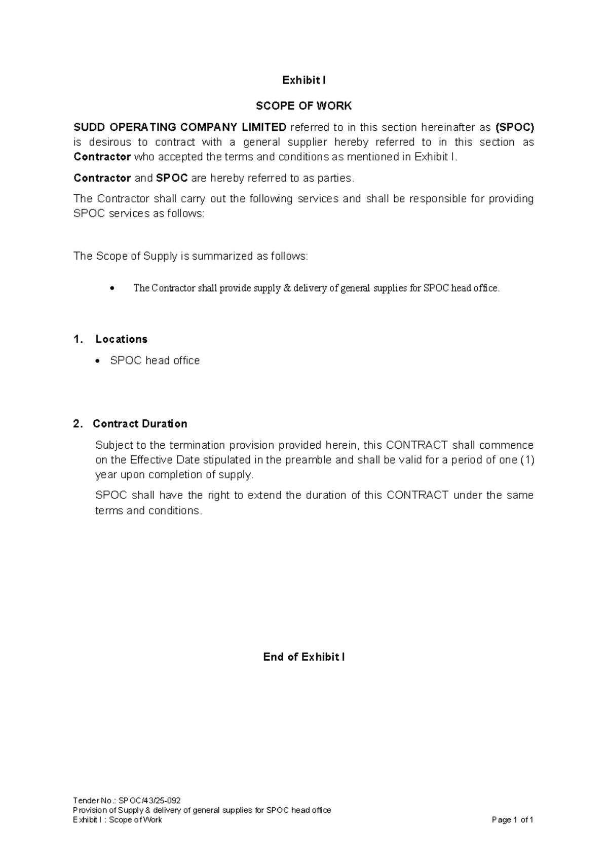 05. Exhibit II - Schedule of Compensation for Tender No. SPOC Supplies ...