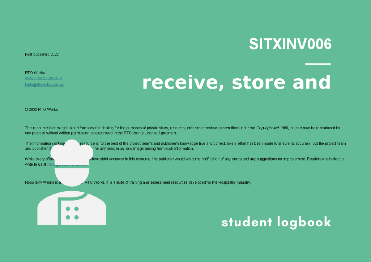 Sitxinv 006 Student Logbook - First published 2022 RTO Works rtoworks ...