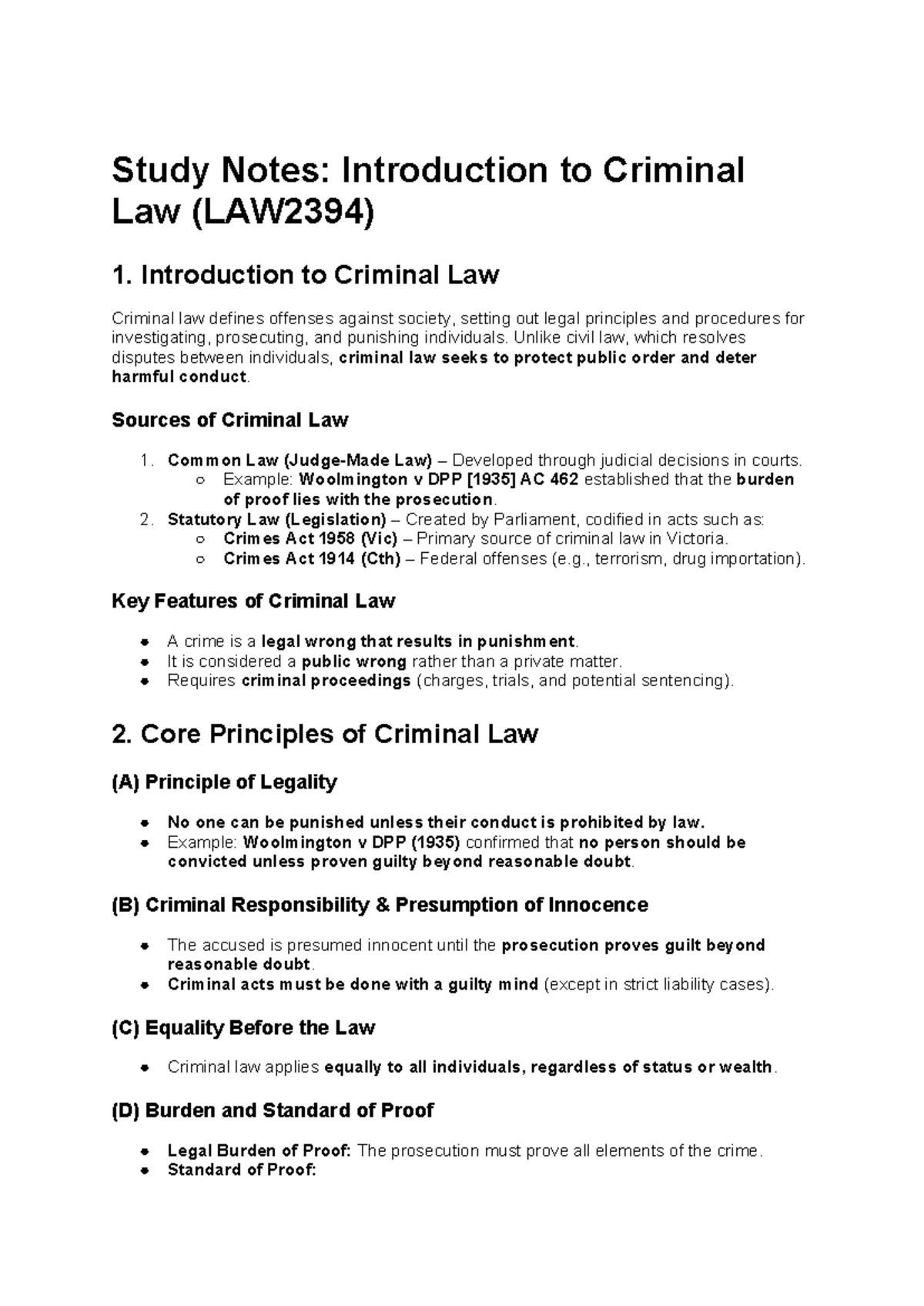 Week 1 : lecture notes - Study Notes: Introduction to Criminal Law ...