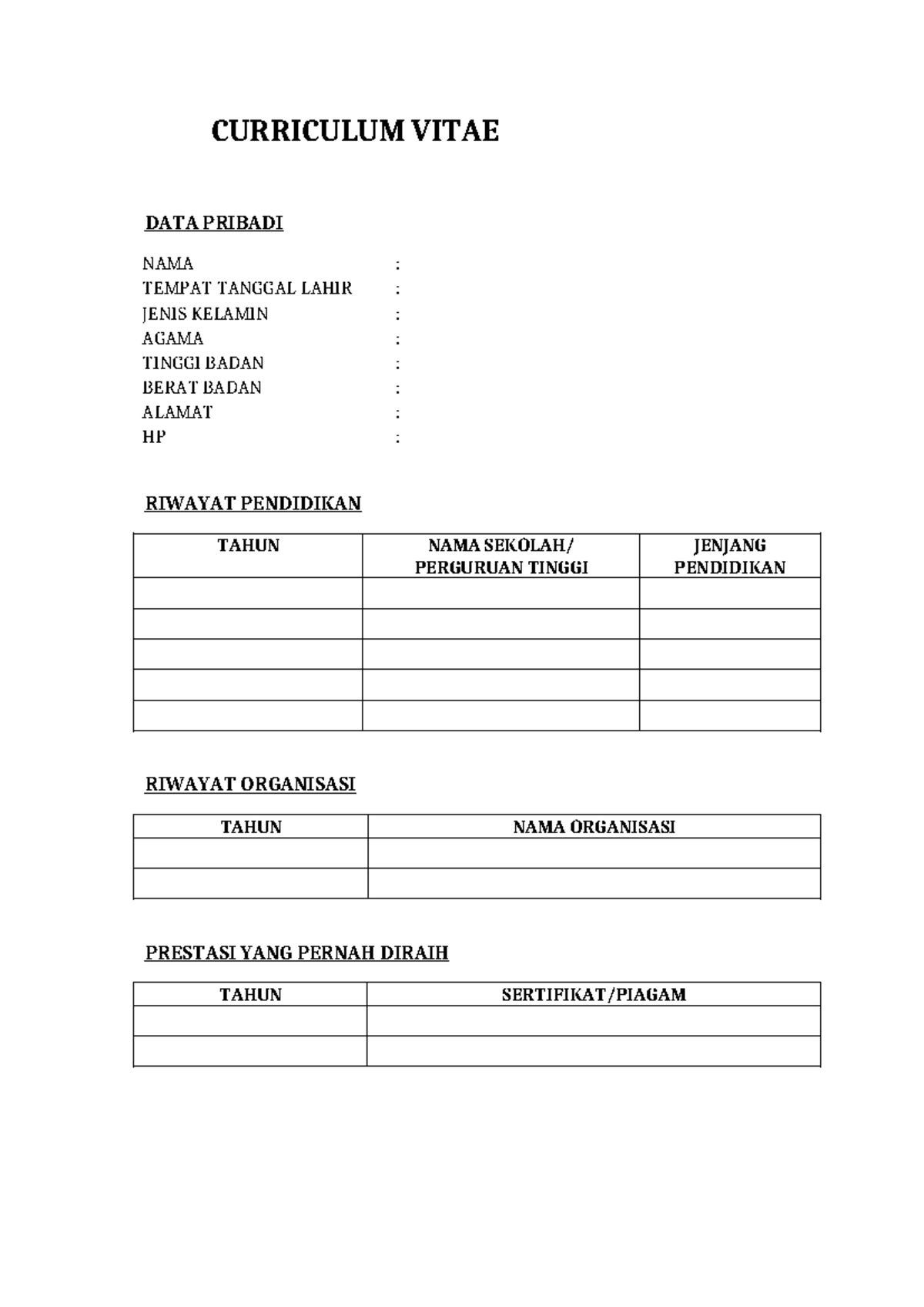 Contoh-Format-CV - Sip Bagus - laporan aparatur desa - CURRICULUM VITAE ...