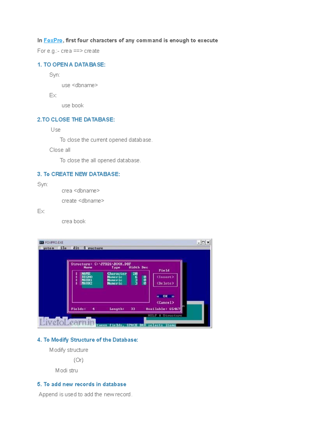 FOX-PRO Programming Notes and Commands Guide - Studocu