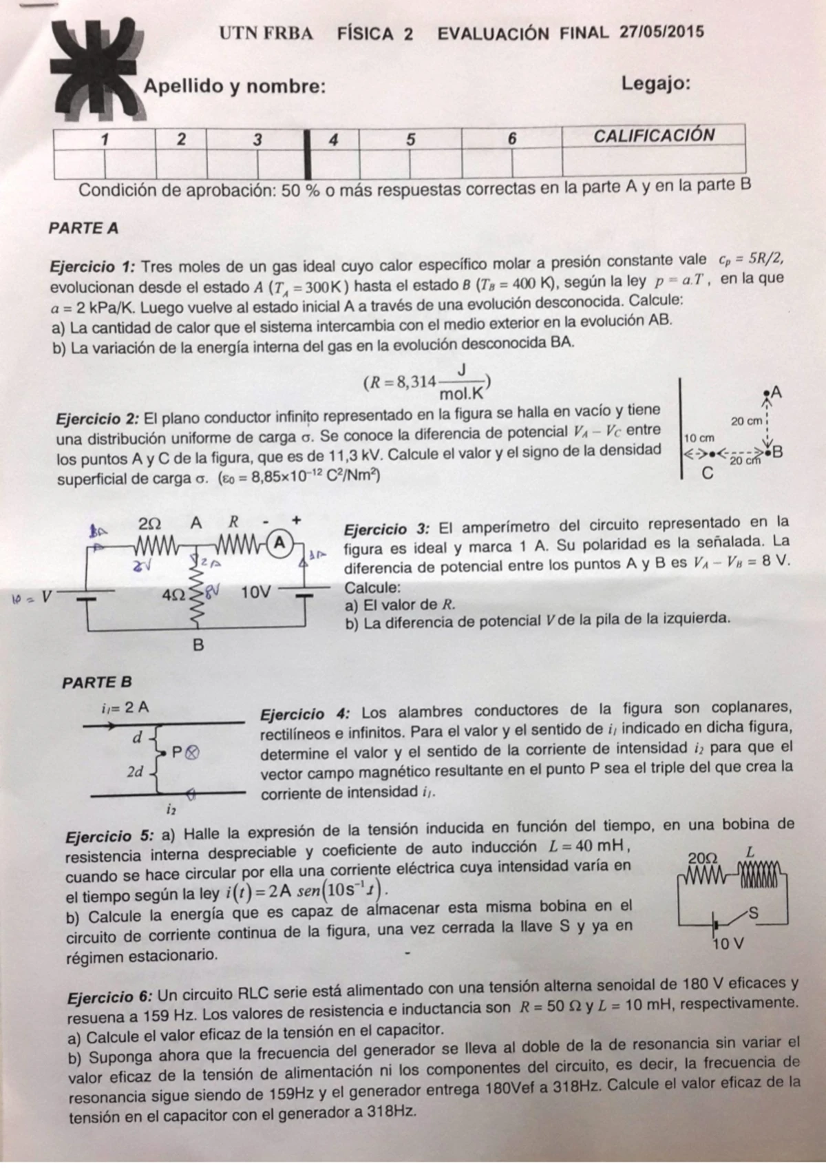 UTN FRBA FÍSICA 2 EVALUACIÓN FINAL - Ejercicios y Soluciones - Studocu