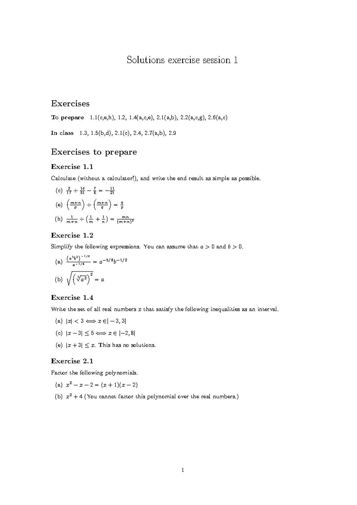 Solutions for Exercises Session 1 - Oct 9 - Chapter 1 - Studocu
