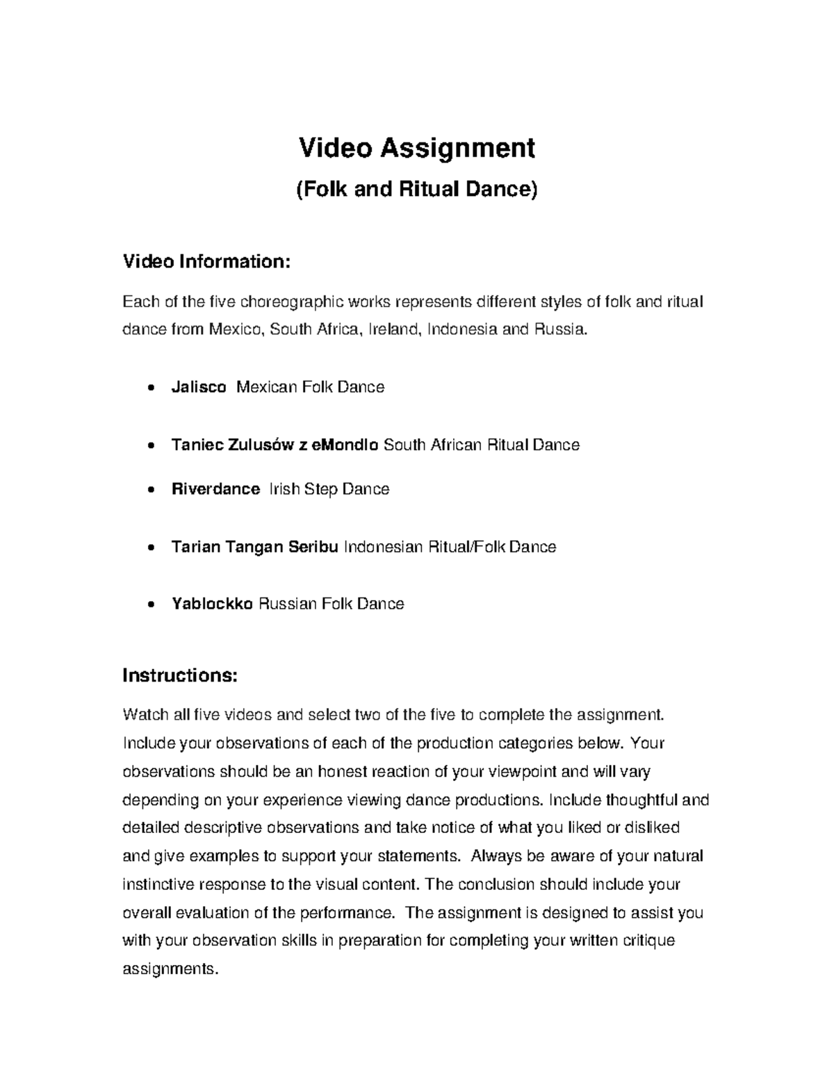 Video Assignment Folk-Ritual Dance - Video Assignment (Folk and Ritual ...