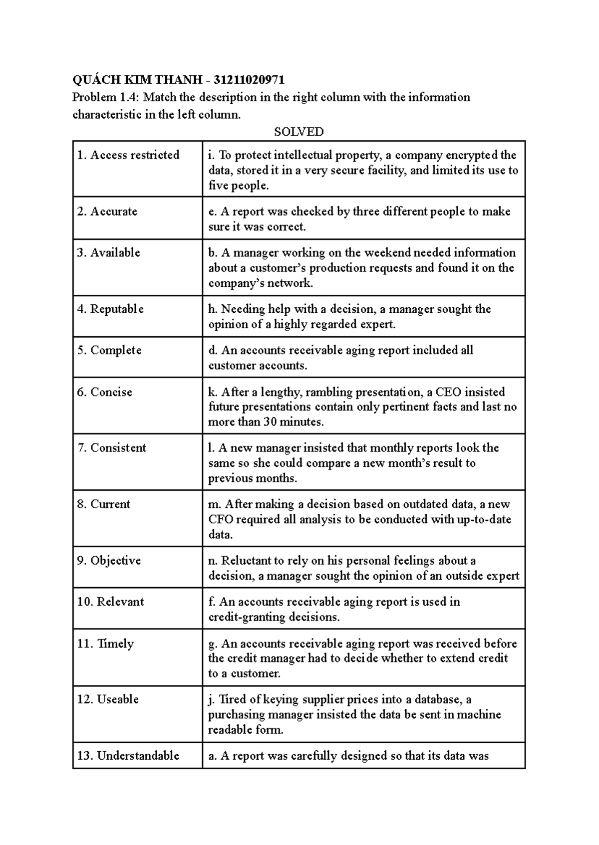 Matching Descriptions with Characteristics - Study Guide ...