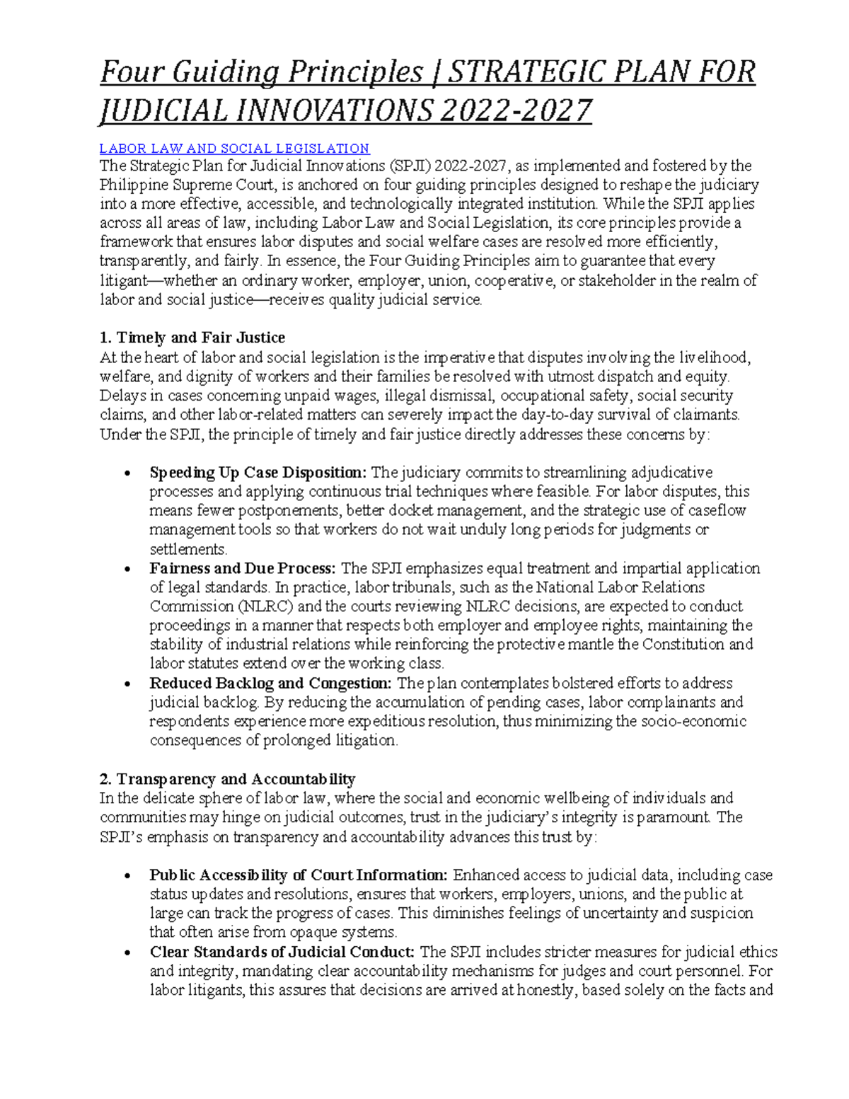Strategic Plan for Judicial Innovations (SPJI) in Labor Law and Social ...