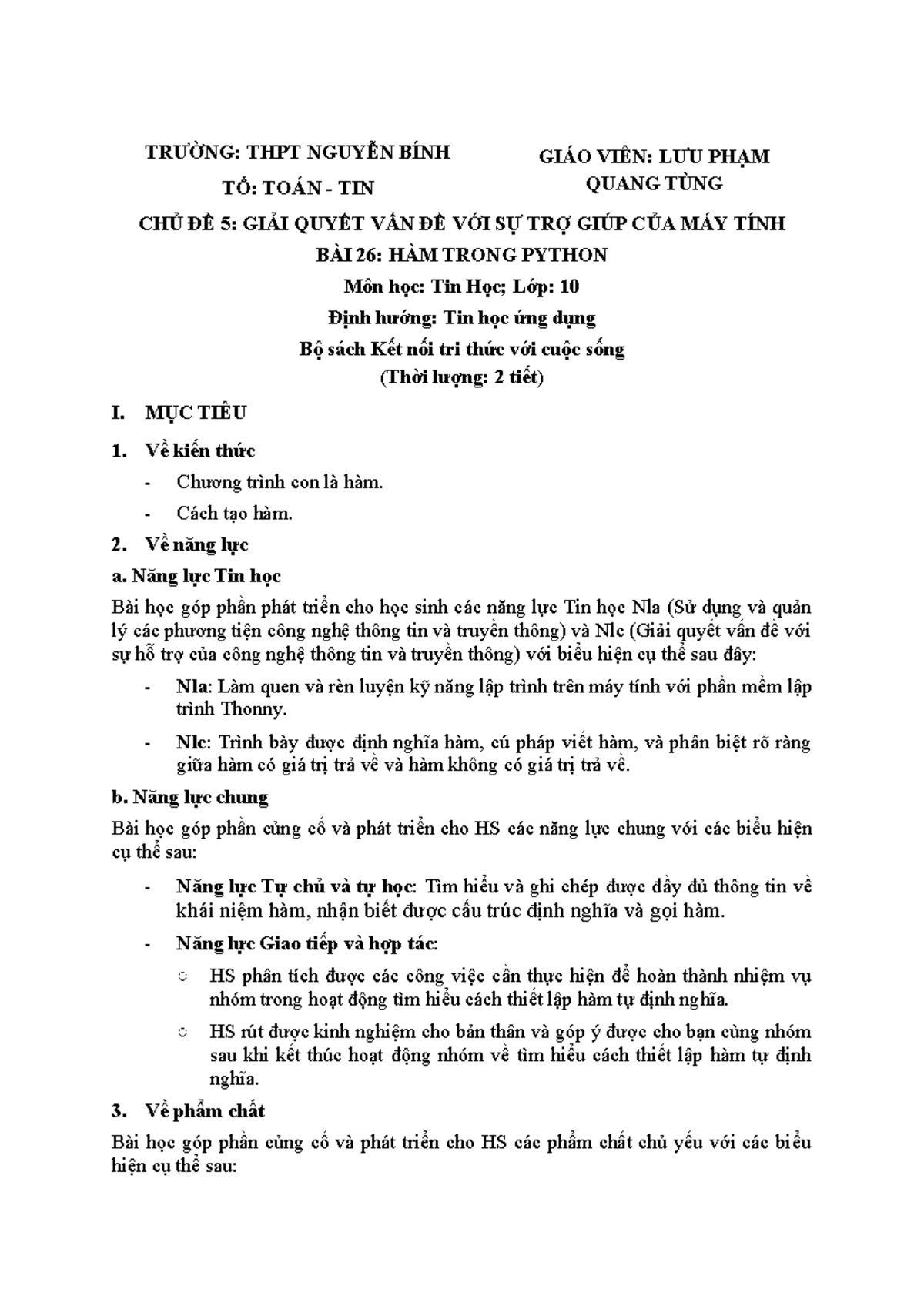 Bài 26: Hàm trong Python - Lớp 10 - Môn Tin Học (Chủ đề 5) - Studocu