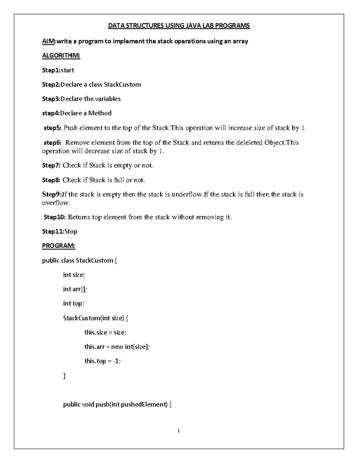 IIBCA IV SEM DATA STRUCTURES LAB: Java Stack & Queue Implementations ...