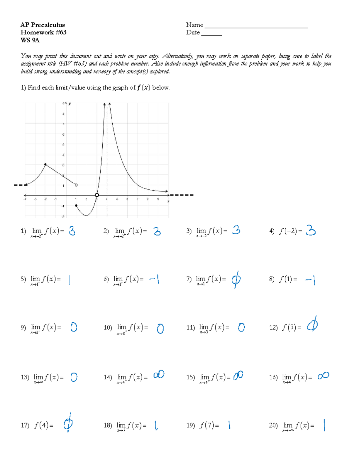 AP Precalculus HW WS 9A Solutions - Key #63 - Studocu