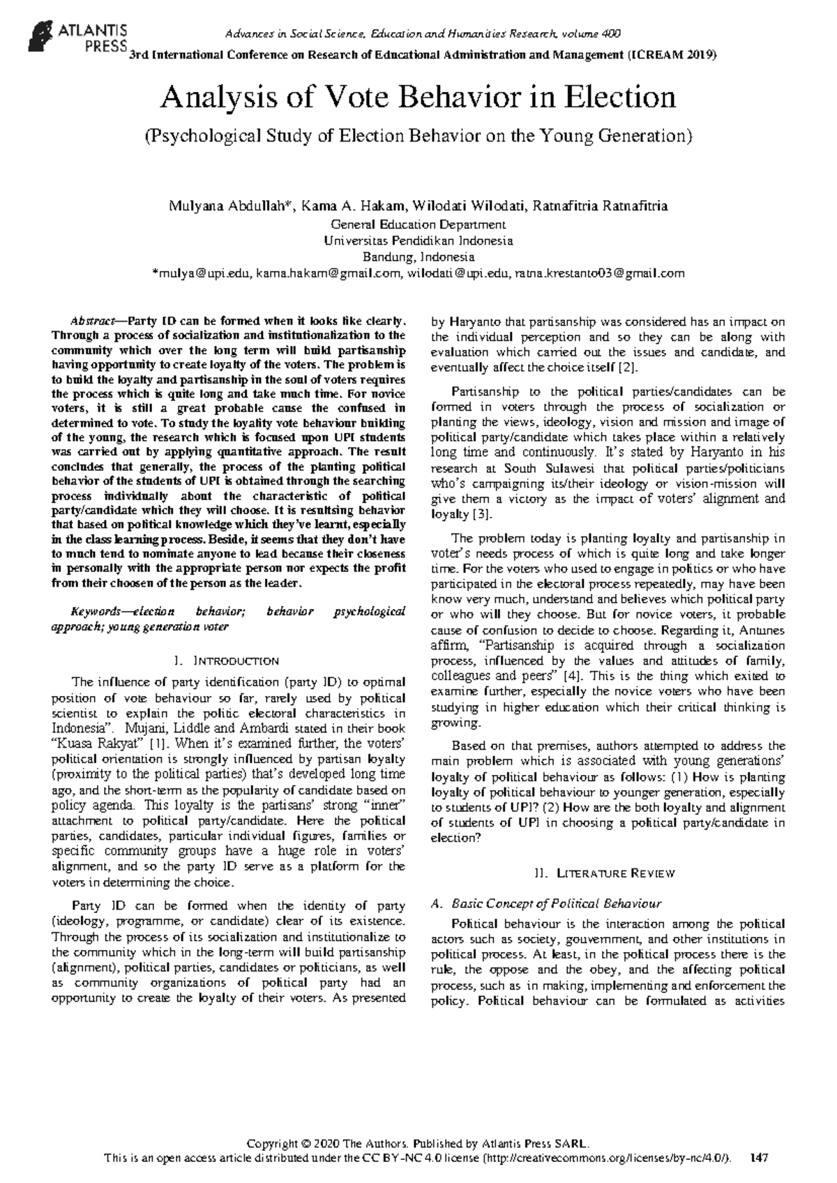 Analysis of Vote Behavior in Election: A Study on UPI Students - Studocu