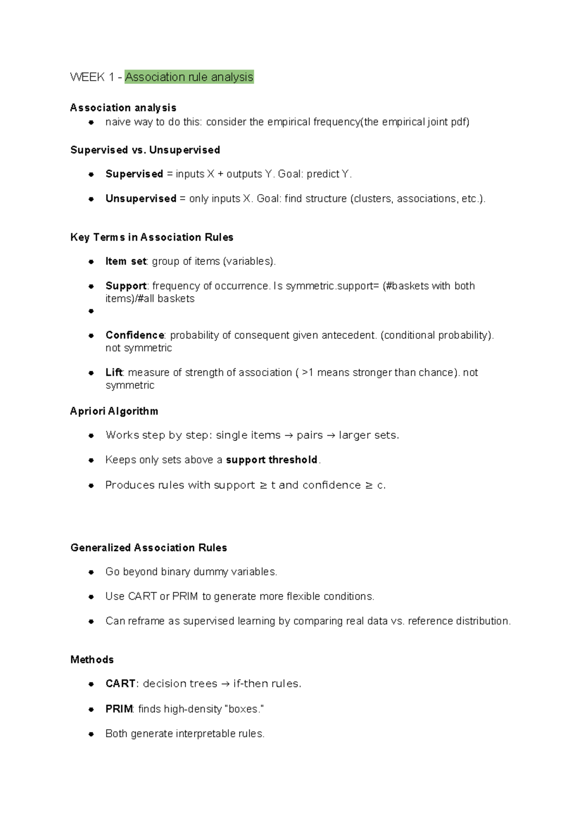 WEEK 1: Association Rule Analysis - Adave 2 Notes - Studeersnel