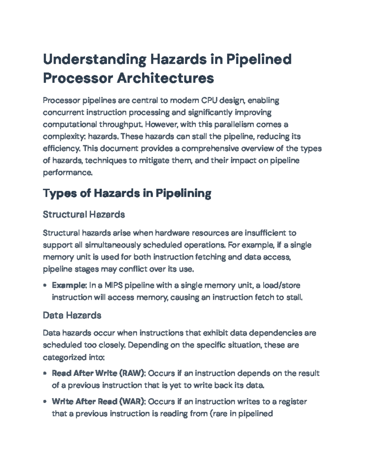Understanding Hazards in Pipelined Processor Architectures ...