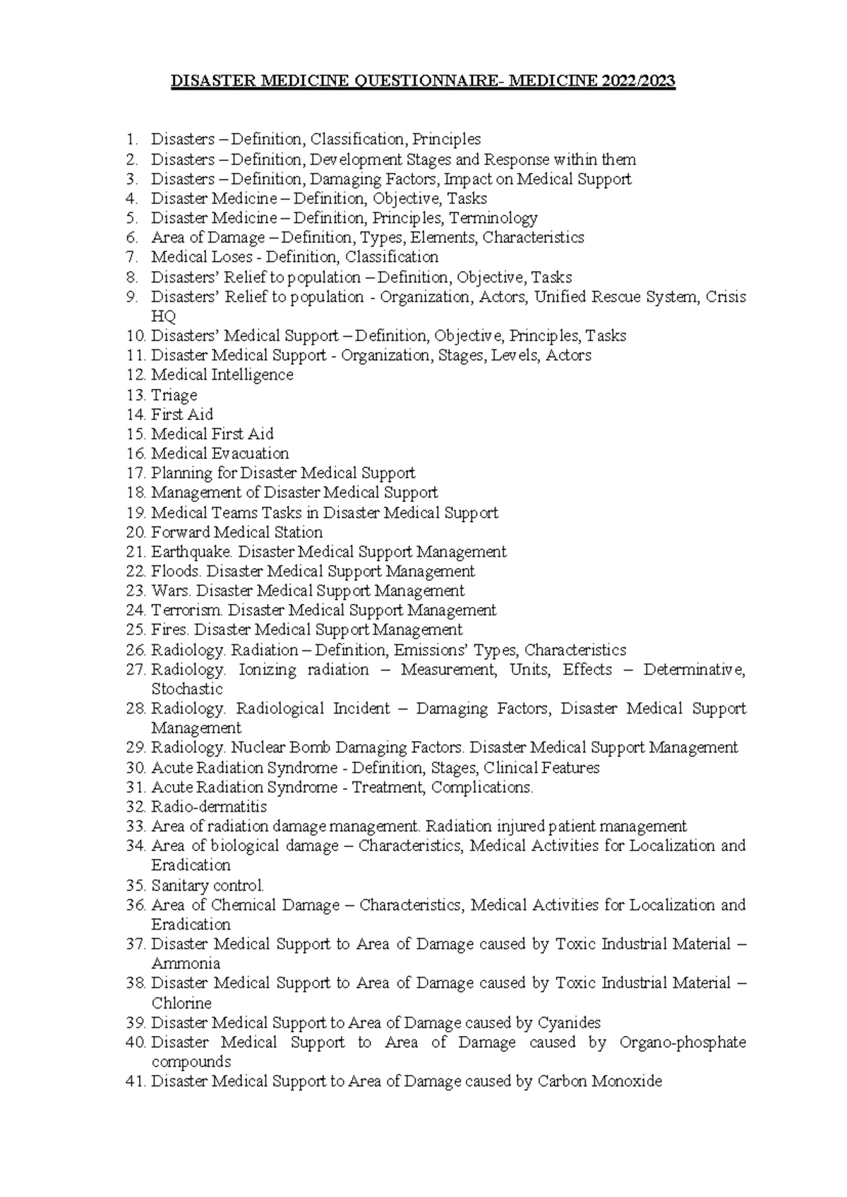 Disaster 11 - Grade: 5 - 11. Disaster Medical Support - Organization ...
