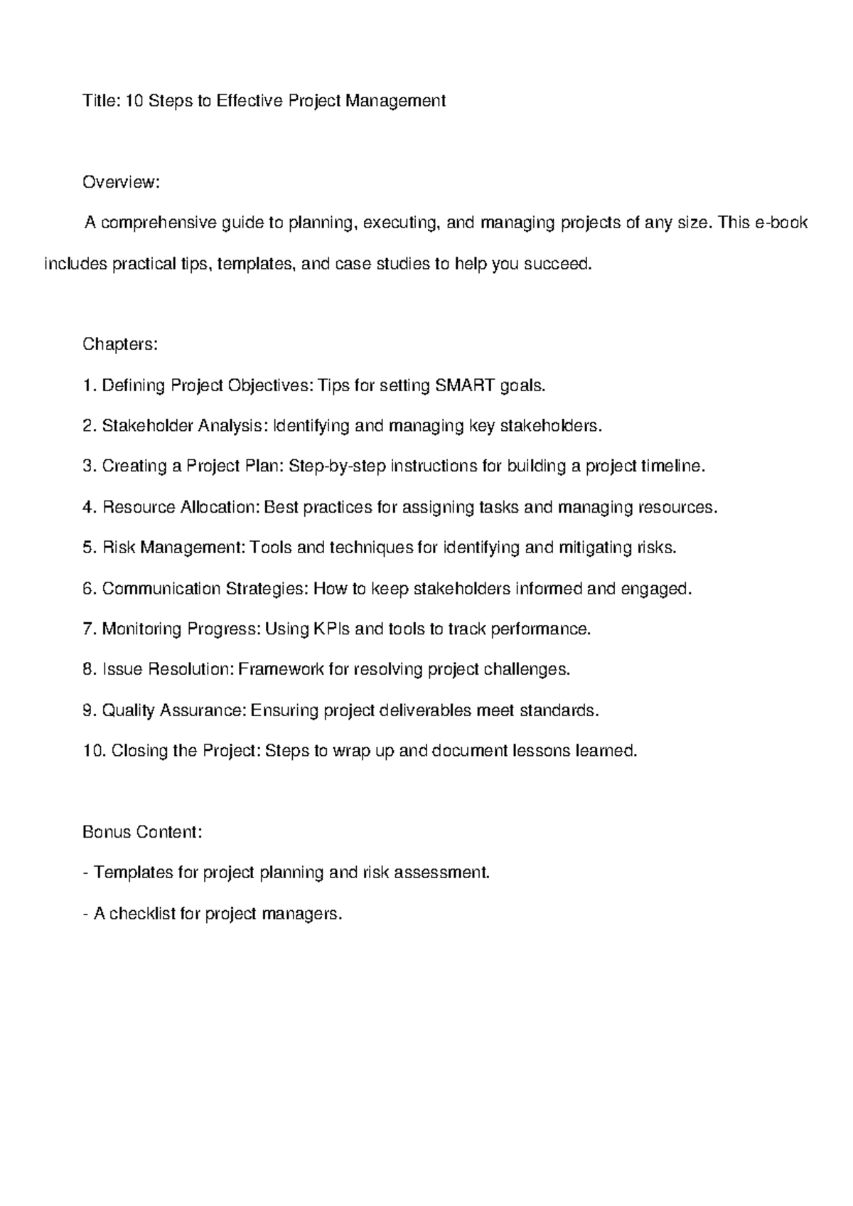 Enhanced Project Management Ebook - Title: 10 Steps to Effective ...
