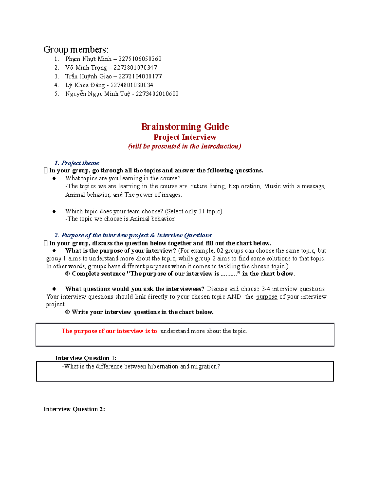 58 Group 6 Topic 7 Brainstorming Guidelines for Animal Behavior Project ...