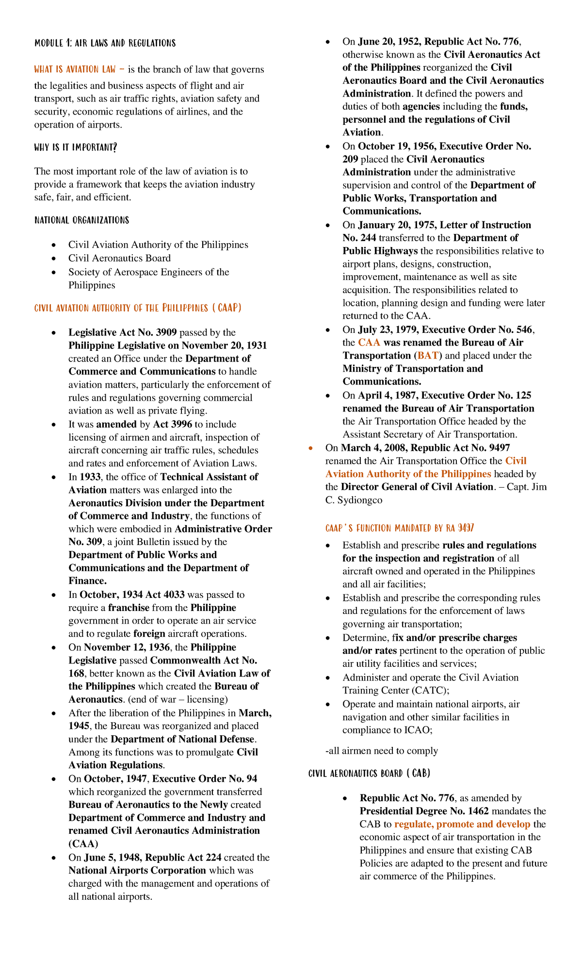 Air Laws - Lesson 1: Overview of Philippine Aviation Regulations - Studocu