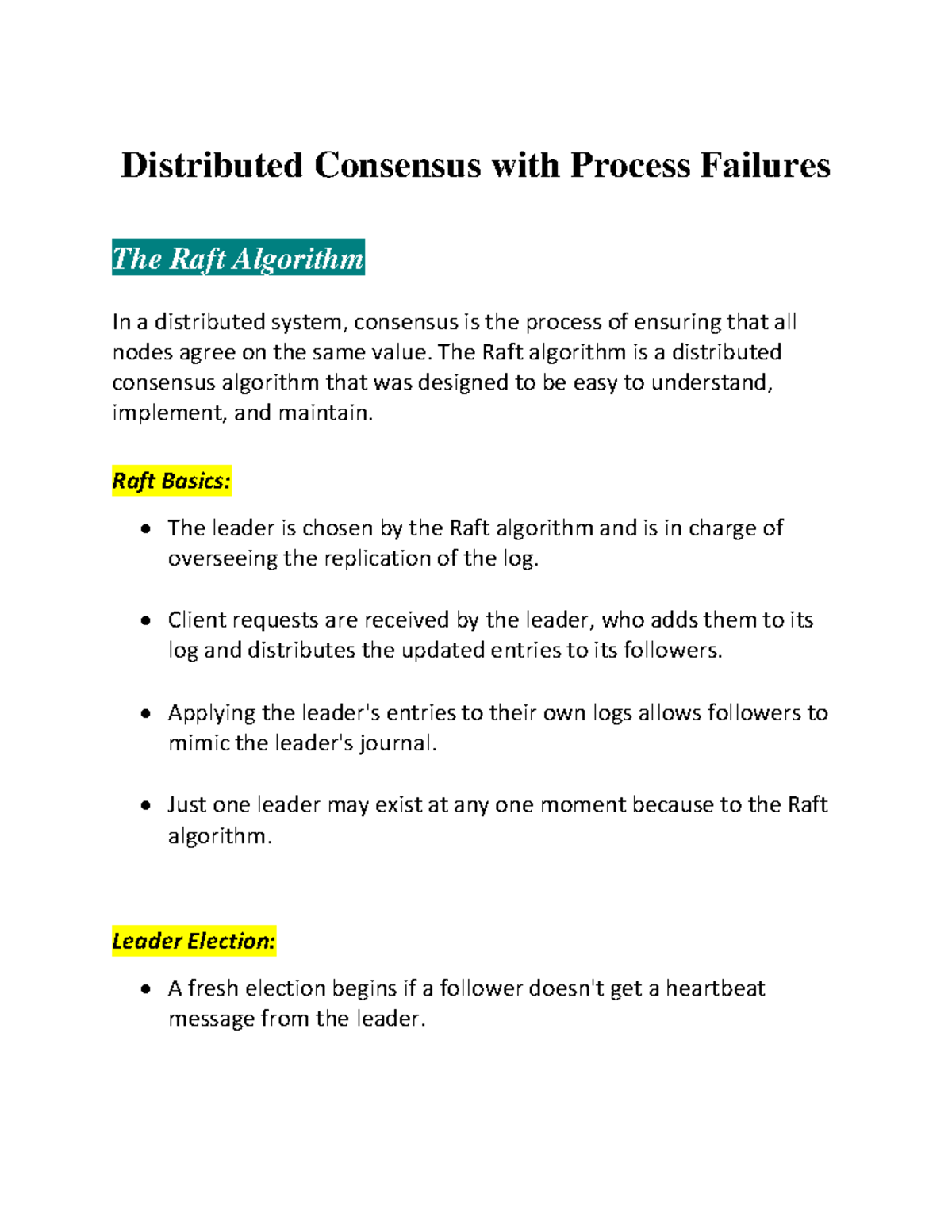 Distributed Consensus: The Raft Algorithm Explained in Detail - Studocu