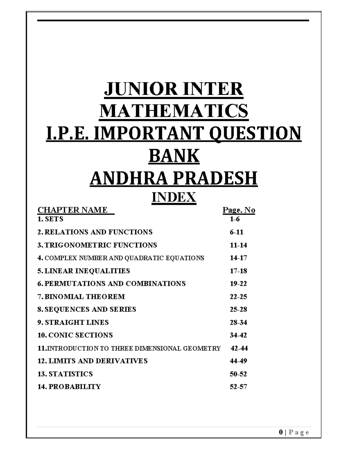 JR MPC (Mathematics) Important Question Bank for Junior Inter - Studocu