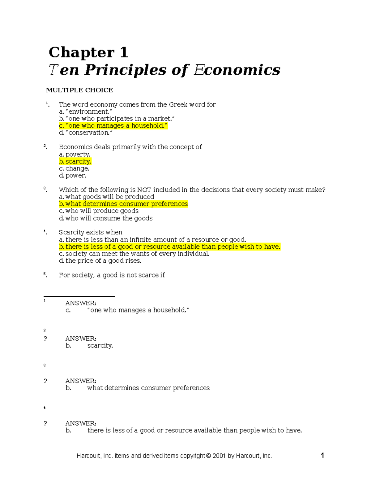 Chapter 1: Ten Principles of Economics - MCQs and Answers - Studocu