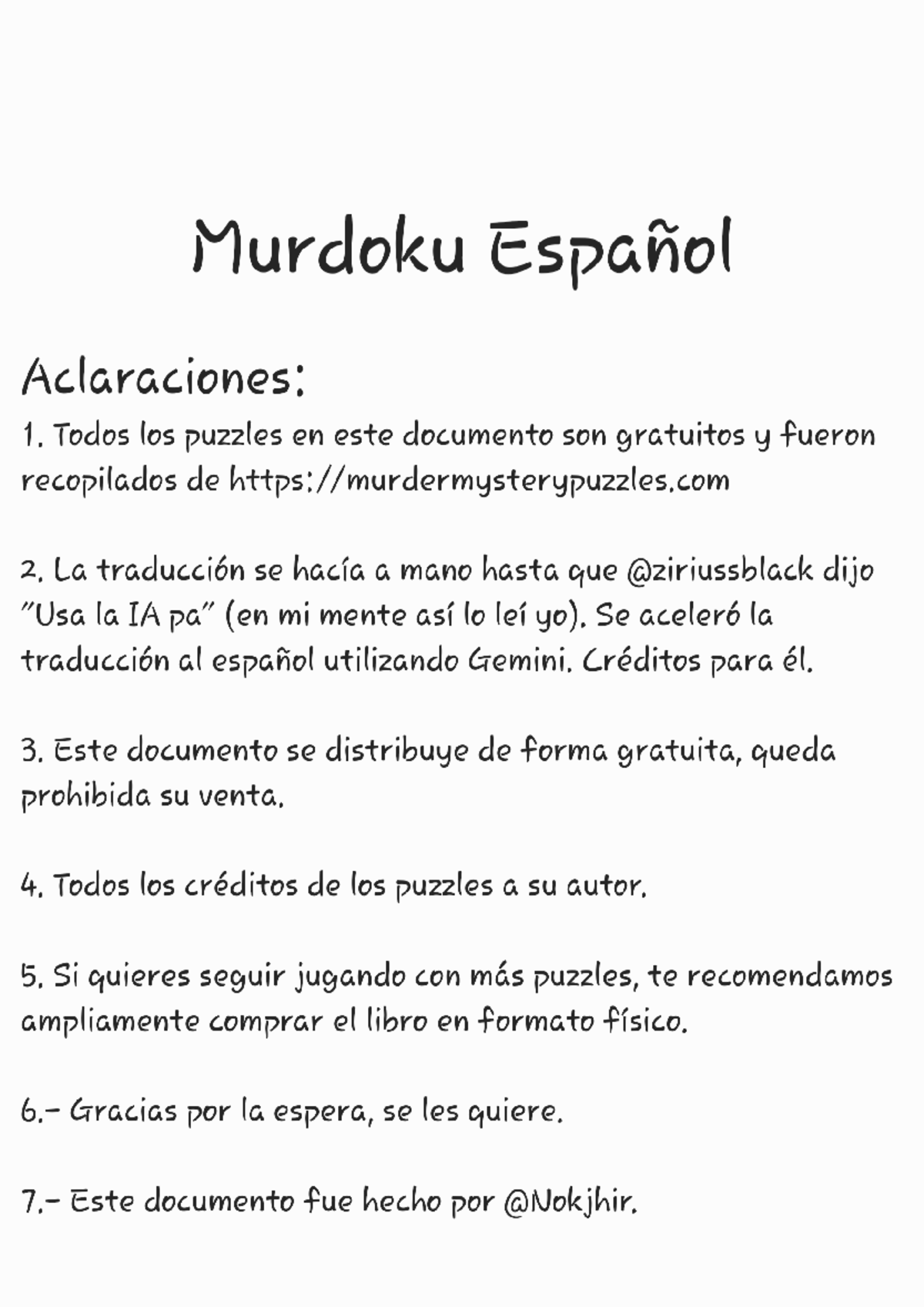 Murdoku Español: Rompecabezas de Asesinato y Resolución - Document Preview