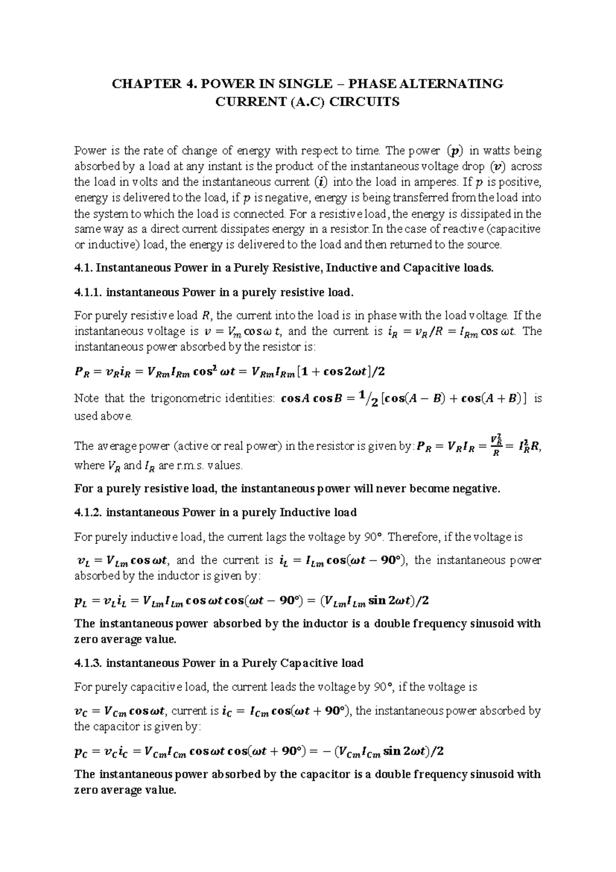 CHAPTER 4: POWER IN SINGLE-PHASE A.C. CIRCUITS - Studocu